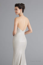 Mermaid Sheer Neck Beaded Sequins Satin Prom Dresses