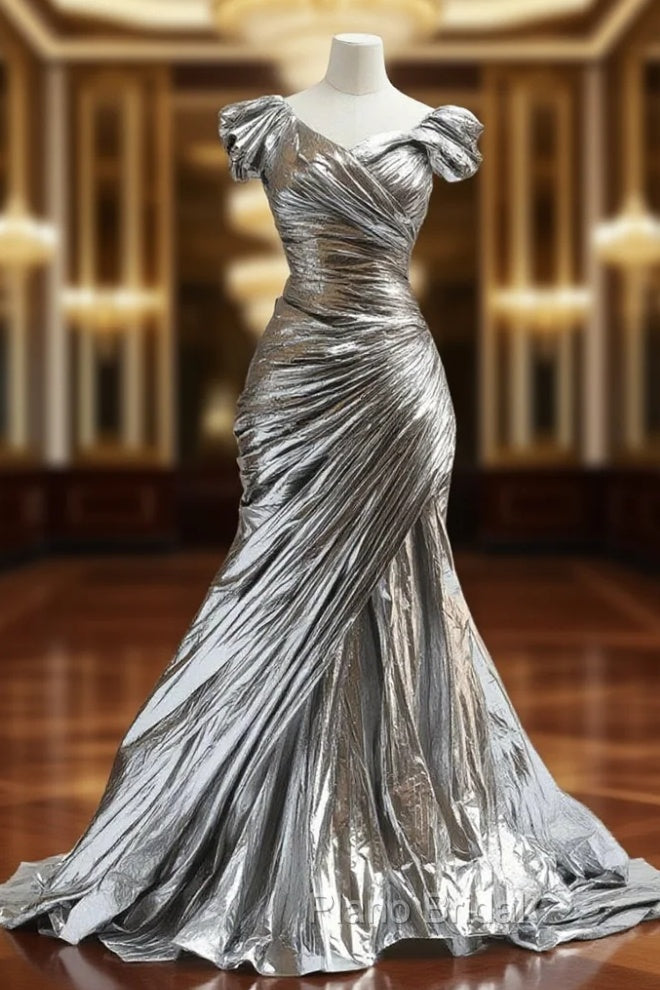 Silver Mermaid V-Neck Long Formal Prom Dresses Simple Simple Formal Evening Dresses Main image