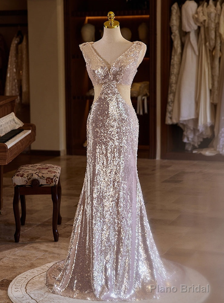 Silver Mermaid V-neck Sequins Prom Dress Main image