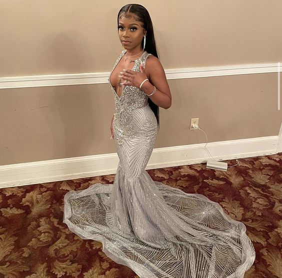 Silver Mermaid Women Formal Evening Party Formal Prom Gowns Main image