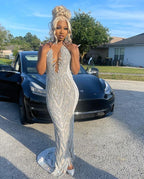 Silver Mermaid Women Formal Evening Party Formal Prom Gowns