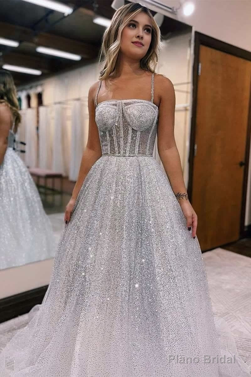 Silver Ombre Sequins Princess Straps A-Line Prom Gown Secondary image