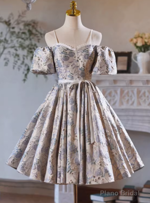 Silver Print Spaghetti Straps Homecoming Dress Main image