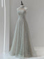 Silver Sequins Halter Beading Prom Dress