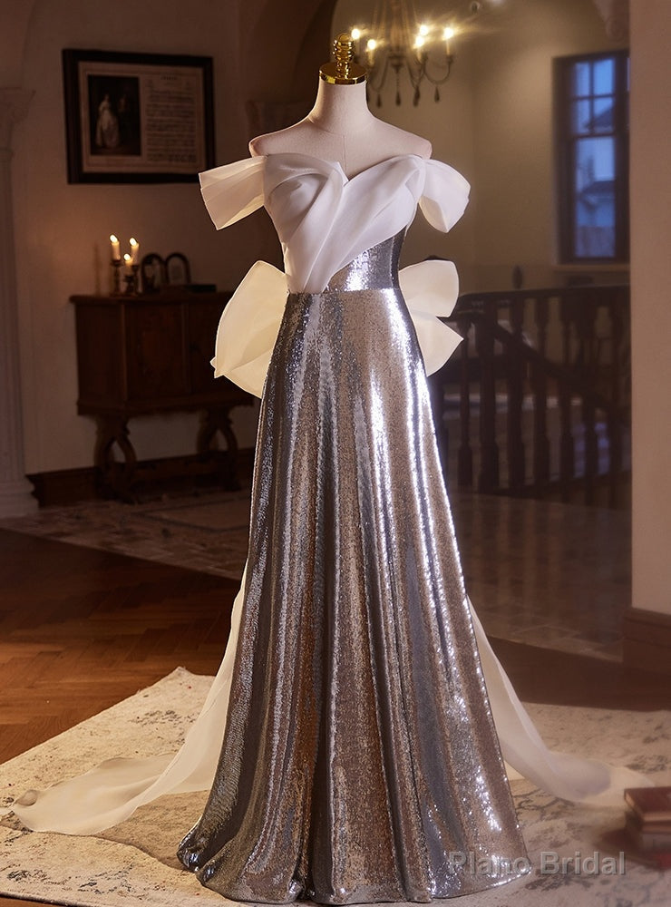 Silver Sequins Off the Shoulder Prom Dress Main image