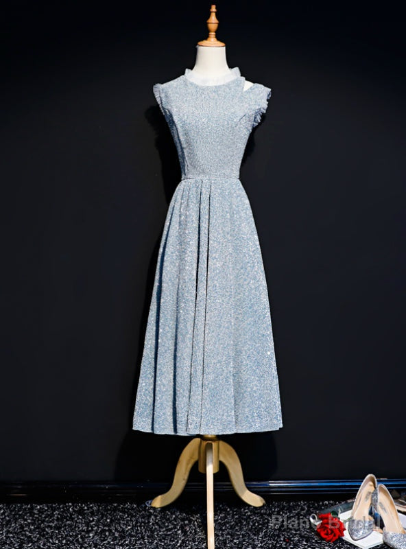 Silver Sequins Scoop Tea Length Prom Dress Main image