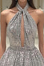 Silver Sexy Halter Sequined Backless Short Homecoming Dresses, Sparkly Party Dresses