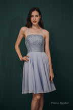 Short A-Line Strapless Beaded Chiffon Homecoming Dresses
