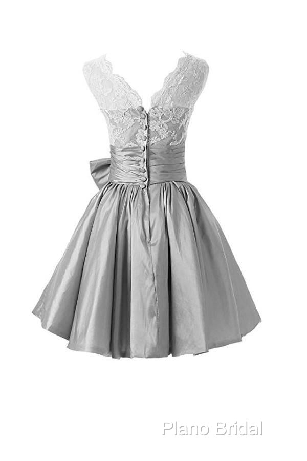 Silver Taffeta Short Homecoming Dresses Formal Prom Dresses