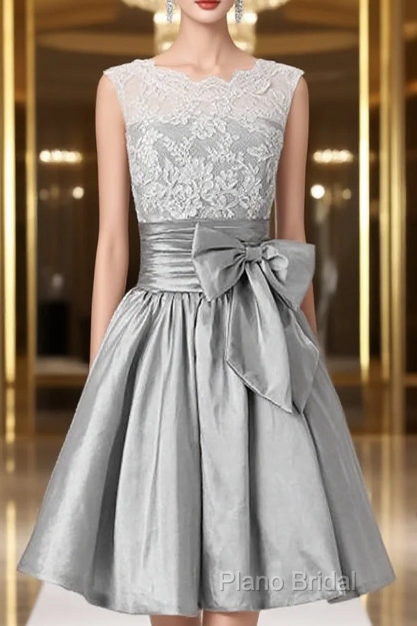 Silver Taffeta Short Homecoming Dresses Formal Prom Dresses Main image