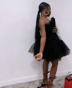 Simple A-Line Black Strapless Tulle Multi-Layered Homecoming Dresses