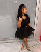 Simple A-Line Black Strapless Tulle Multi-Layered Homecoming Dresses