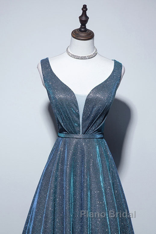 Simple  A-Line Blue Long Formal Prom Dresses, Blue Formal Dresses Secondary image