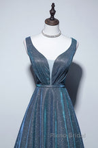 Simple  A-Line Blue Long Formal Prom Dresses, Blue Formal Dresses