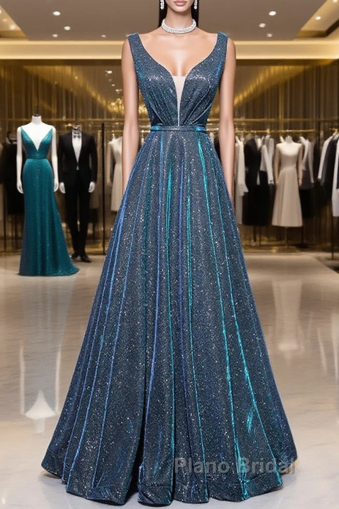 Simple  A-Line Blue Long Formal Prom Dresses, Blue Formal Dresses Main image