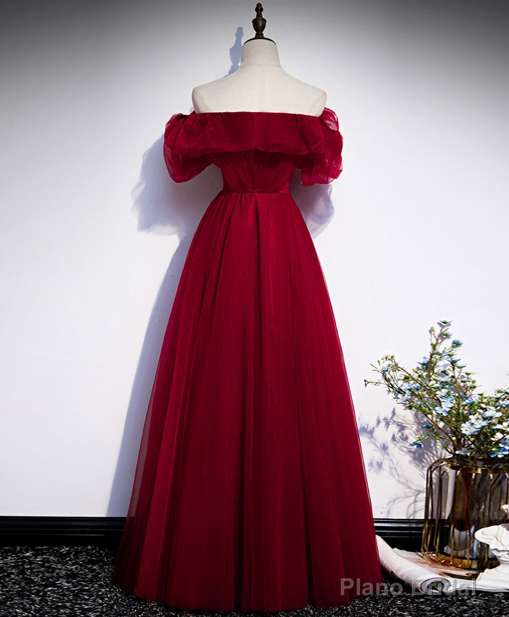 Simple A line Burgundy Long Prom Dress, Burgundy Wedding Party Dress Main image