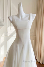 Simple A-Line Chiffon Short Ivory Formal Prom Dresses, Simple Ivory Bridesmaid Dresses