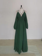 Simple A line Green Chiffon Long Prom Dress, Green Bridesmaid Dress