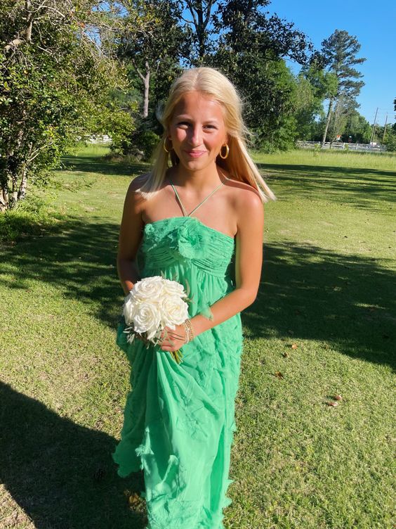 Simple A Line Halter Long Green Formal Prom Dresses Party Dresses Secondary image