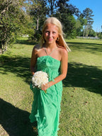 Simple A Line Halter Long Green Formal Prom Dresses Party Dresses