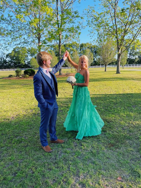 Simple A Line Halter Long Green Formal Prom Dresses Party Dresses