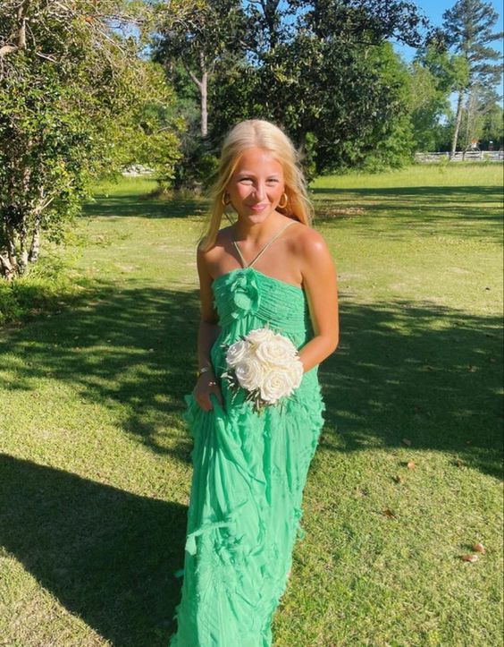 Simple A Line Halter Long Green Formal Prom Dresses Party Dresses Main image