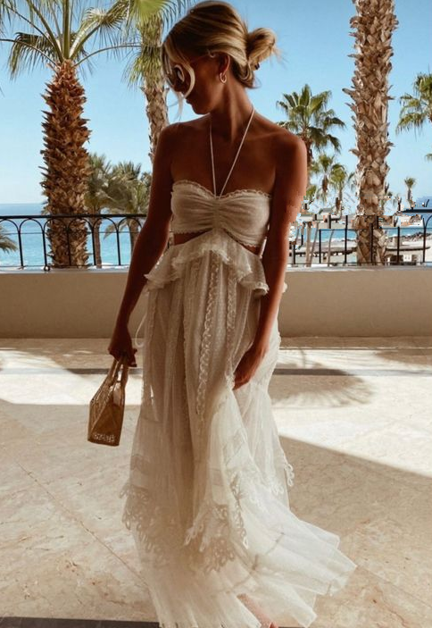 Simple A Line Halter Tulle Champagne Long Formal Prom Dresses Secondary image