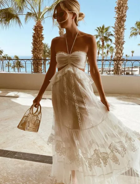 Simple A Line Halter Tulle Champagne Long Formal Prom Dresses