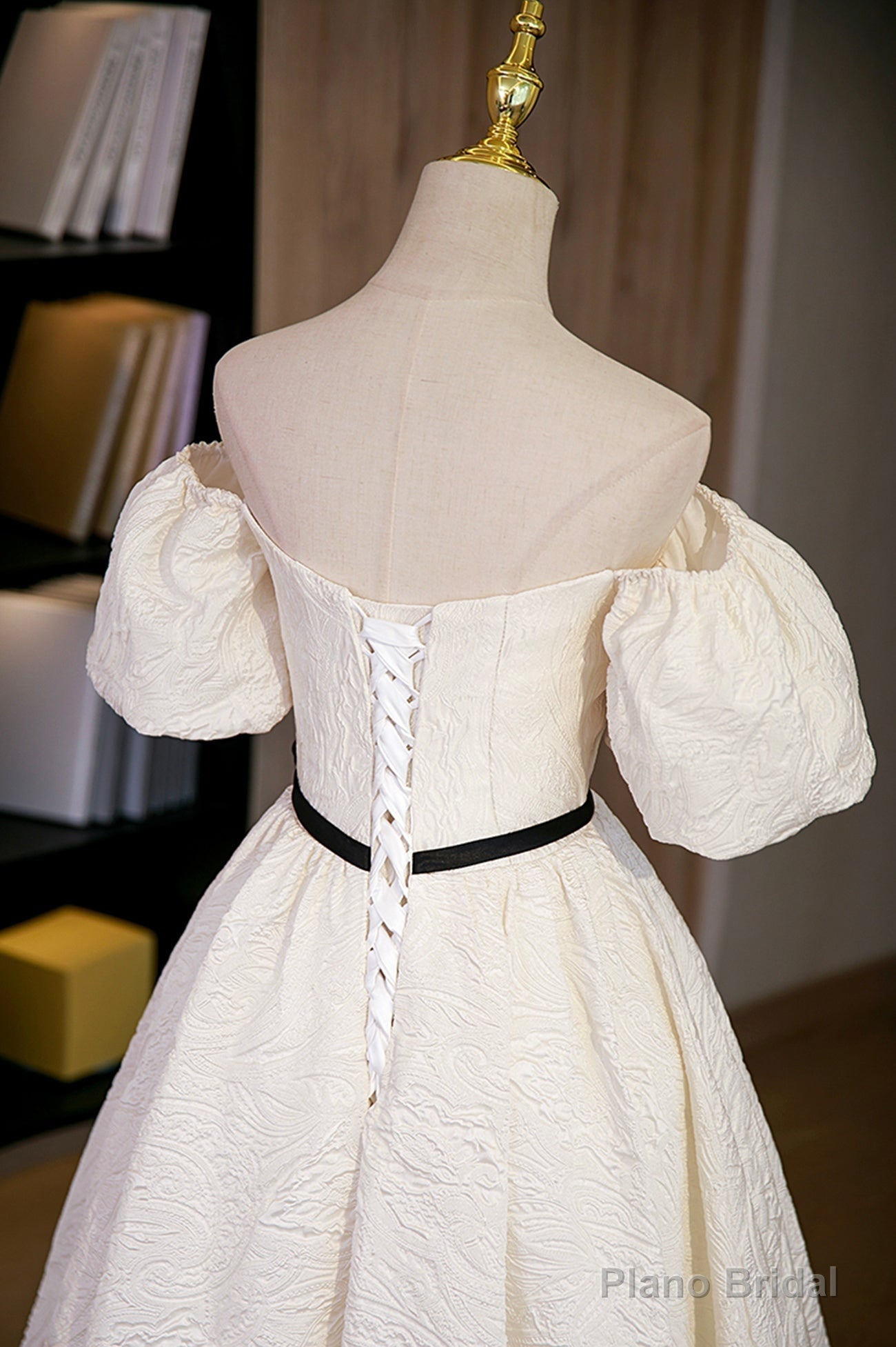 Simple A-Line Jacquard Fabric Long Prom Dress, Off the Shoulder Evening Dress