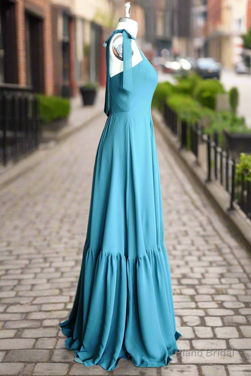 Simple A Line Long Bridesmaid Dress with Pleated Prom Dress Secondary image