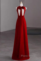 Simple A Line Red Floor Length Open Back Formal Prom Dresses