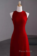 Simple A Line Red Floor Length Open Back Formal Prom Dresses