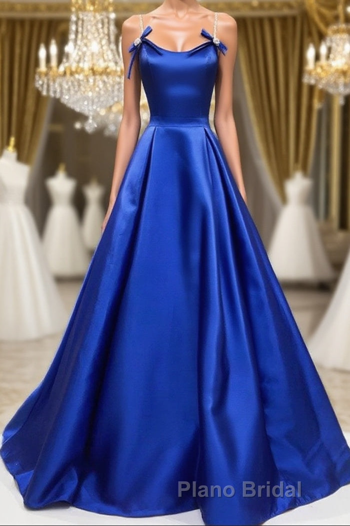 Simple A Line Royal Blue Satin Long Formal Prom Dress, Royal Blue Formal Dress, Cheap Royal Blue Evening Dress Main image