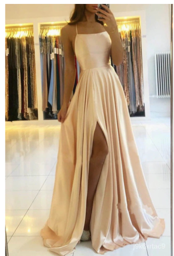 Simple A Line Sage Green Long Formal Prom Dresses With Slit Formal Evening Party Dresses