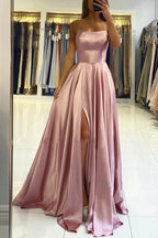 Simple A Line Sage Green Long Formal Prom Dresses With Slit Formal Evening Party Dresses