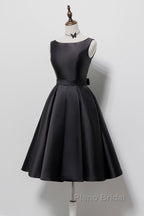 Simple  A-Line Satin Black Short Formal Prom Dresses, Black Homecoming Dresses