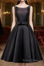 Simple  A-Line Satin Black Short Formal Prom Dresses, Black Homecoming Dresses