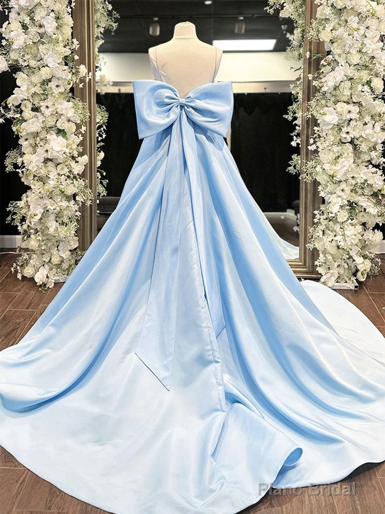 Simple A-Line Satin Blue Long prom Dress, Blue Long Formal Dress Secondary image