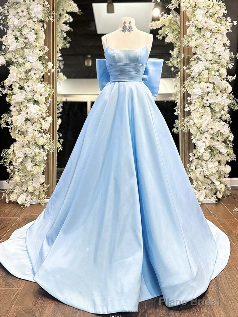 Simple A-Line Satin Blue Long prom Dress, Blue Long Formal Dress Main image