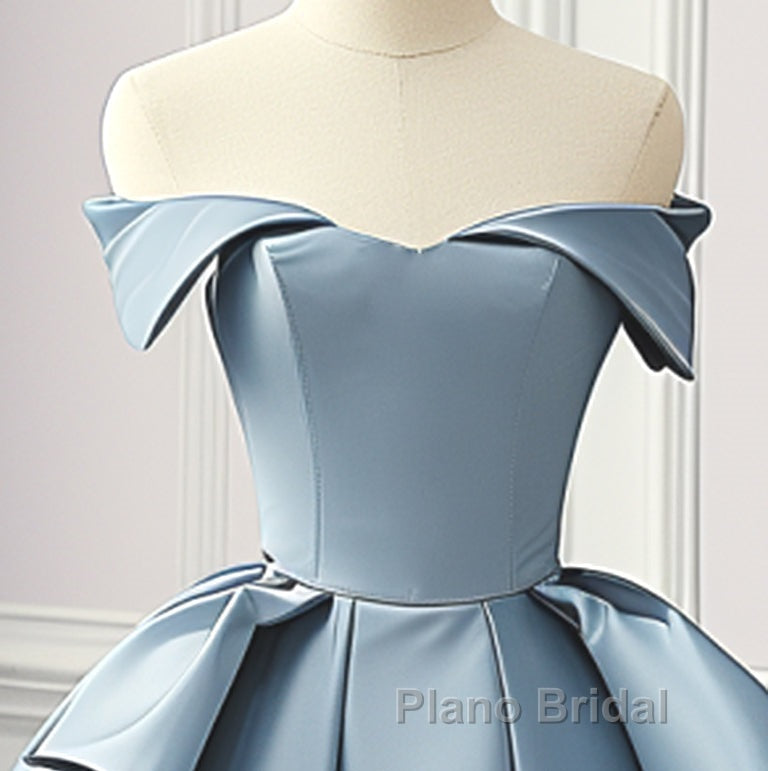 Simple A-Line Satin Blue Long Formal Prom Dresses, Blue Satin Long Formal Dresses Secondary image