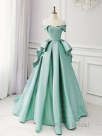 Simple A-Line Satin Blue Long Formal Prom Dresses, Blue Satin Long Formal Dresses