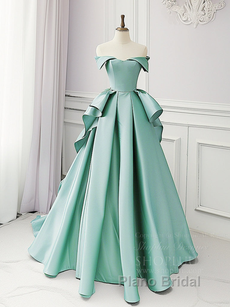 Simple A-Line Satin Blue Long Formal Prom Dresses, Blue Satin Long Formal Dresses