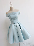 Simple A-Line Satin Blue Short Prom Dress, Blue Satin Homecoming Dress