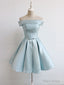 Simple A-Line Satin Blue Short Prom Dress, Blue Satin Homecoming Dress