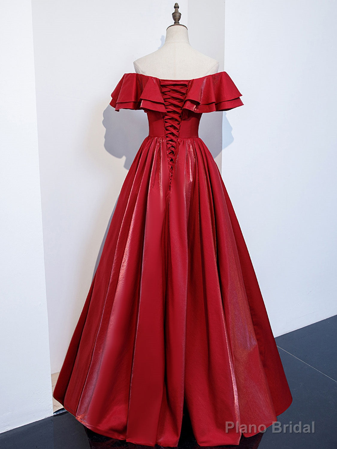 Simple A line Satin Long Prom Dress, Burgundy Bridesmaid Dresses Main image