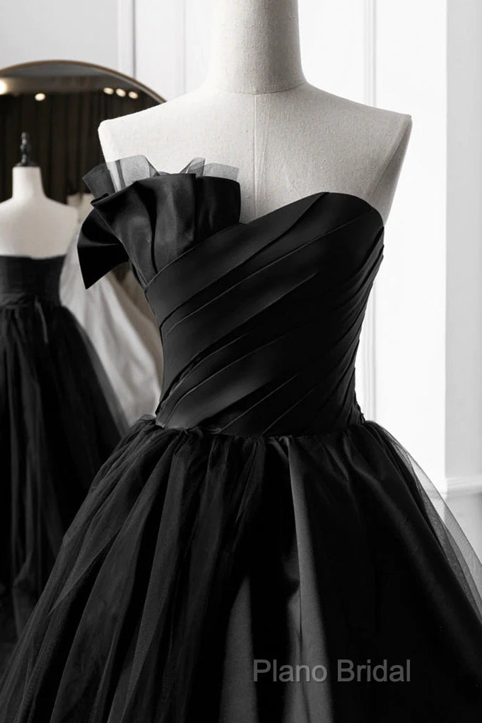 Simple A-Line Satin Strapless Black Long Formal Prom Dresses Secondary image