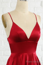 Simple A Line Spaghetti Straps Burgundy Long Prom Dress with Cirss Cross Back