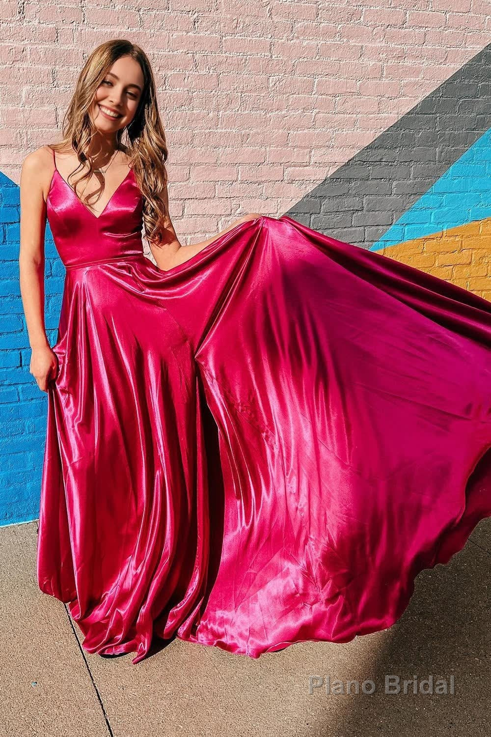 Simple A Line Spaghetti Straps Burgundy Long Prom Dress with Criss Cross Back Secondary image
