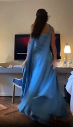 Simple A Line Spaghetti Straps Blue Satin Formal Prom Dresses Birthday Outfits