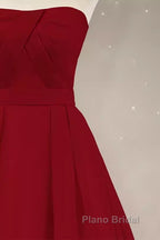 Simple A Line Strapless Long Red Formal Prom Dresses Evening Dresses